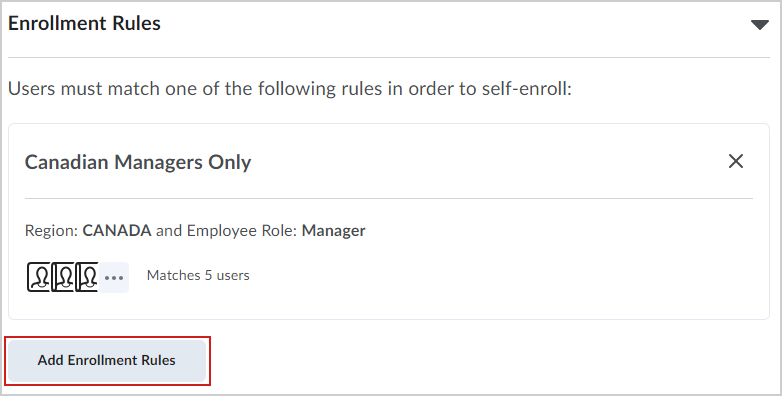 The Add Enrollment Rules button.