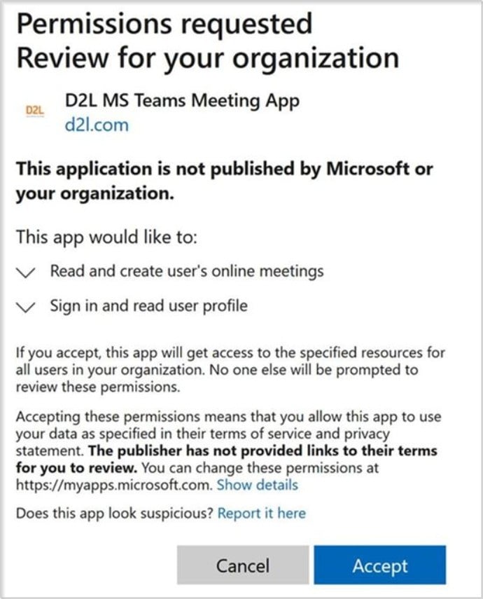 Figura: Formulario de consentimiento de reuniones en Microsoft Teams