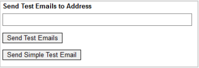 Het veld Test-e-mail verzenden naar adres met eronder de knoppen Test-e-mails verzenden en Eenvoudige test-e-mail verzenden