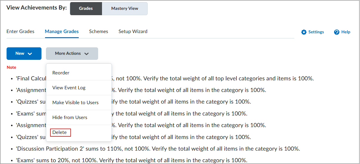 القائمة "مزيد من الإجراءات" تُظهر الخيار "حذف".
