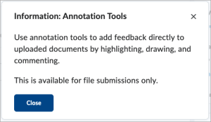 New Annotations Tool information pop-up