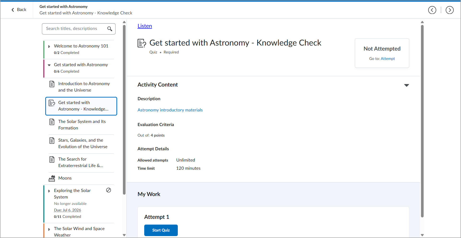 A quiz displayed inline in the New Content Experience