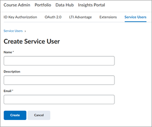 La page Créer un Utilisateur de services