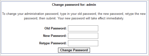 The Change password window for an admin.