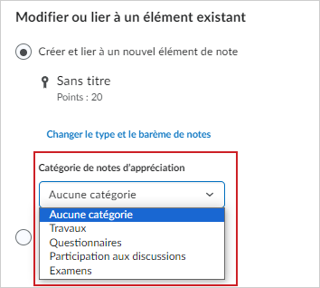 L’option Catégorie de note.