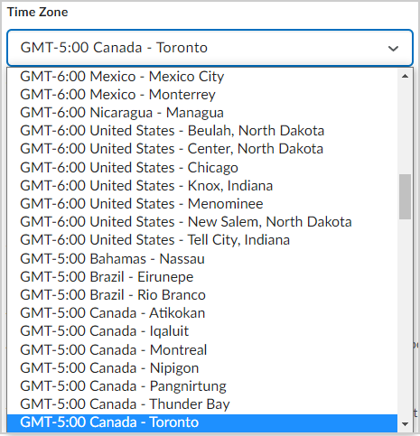 The Time Zone drop-down menu.