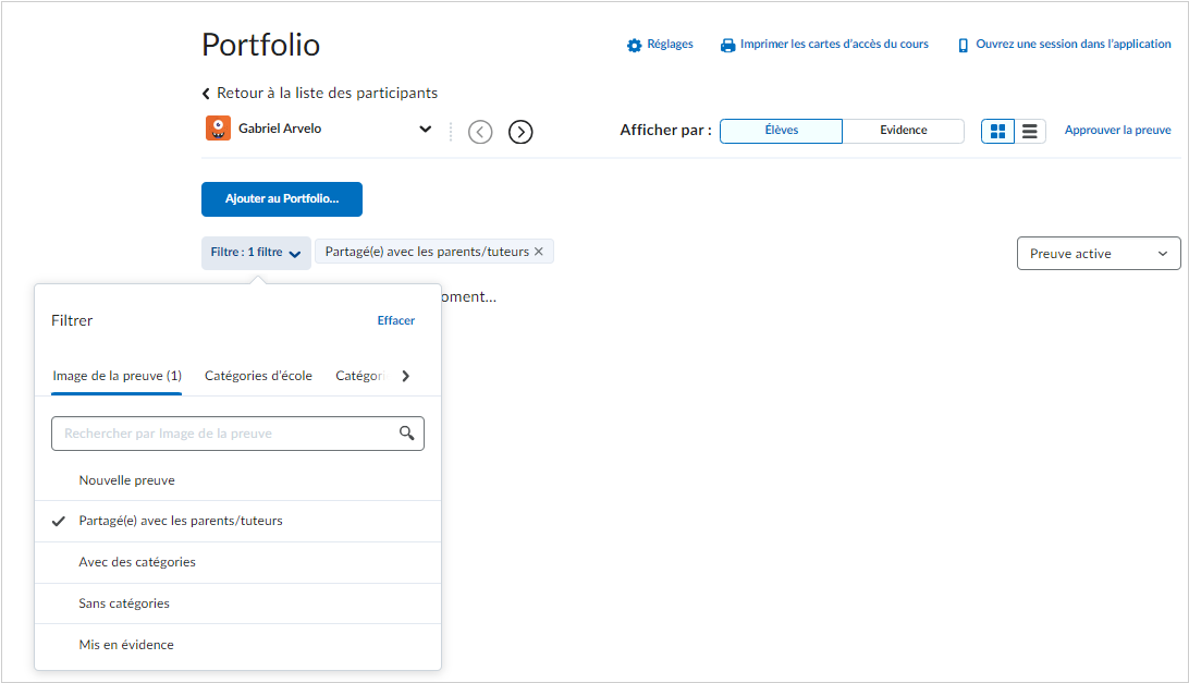 Le bouton d’impression des cartes d’accès dans l’outil Portfolio