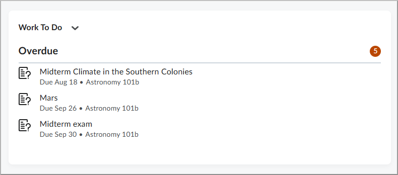 Widget Trabalho Pendente exibindo atividades atrasadas.