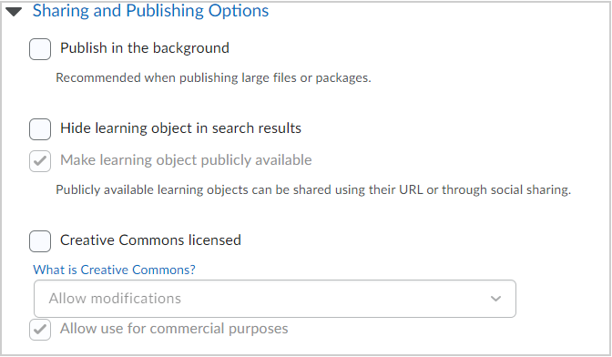 The Sharing and Publishing Options drop-down showing various options to share and publish questions