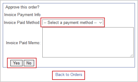 Le champ Mode de paiement de la facture sous lequel se trouvent les boutons Oui et Non.