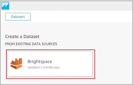 La base de données Brightspace apparaît comme source de données existante pour vos ensembles de données.