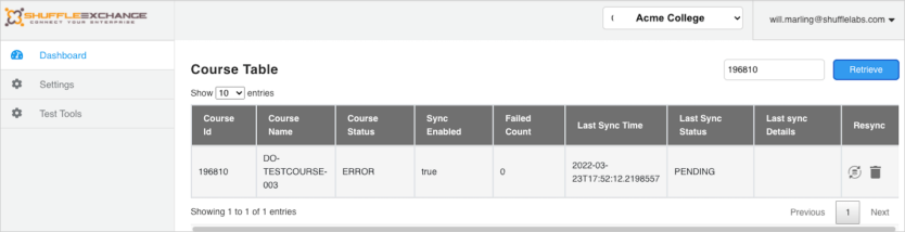 Figure – Panneau d’administration ShuffleExchange.