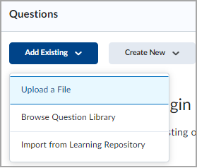 Adicione perguntas de questionário existentes a partir de um arquivo, Biblioteca de perguntas ou Repositório de aprendizagem.