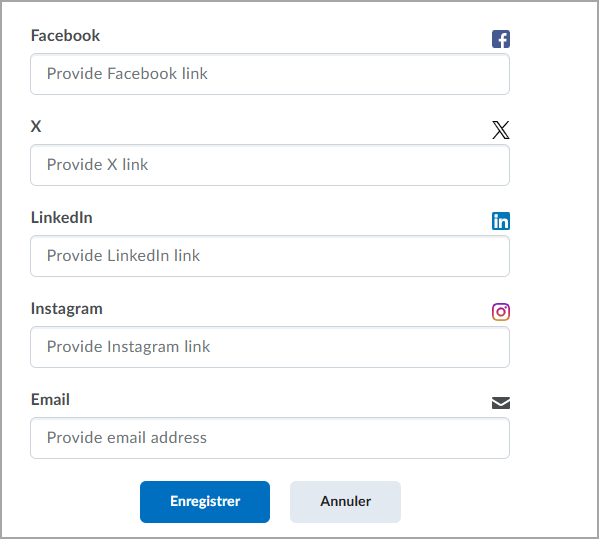Le composant graphique Profil unique comprend d'autres options de médias sociaux avec lesquelles l'utilisateur peut interagir.