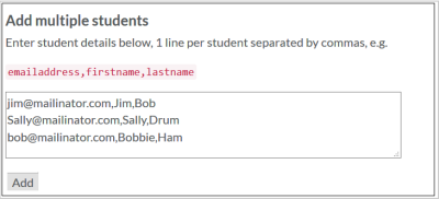 Adding Students in bulk using the web form with the Add button below