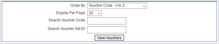 Os campos de entrada para pesquisa de comprovantes com o botão Exibir vouchers abaixo