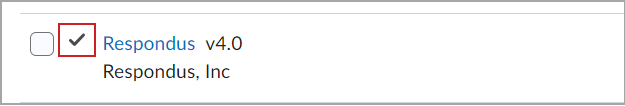 Respondus v4.0 listed with a check mark to indicate that it is turned on.