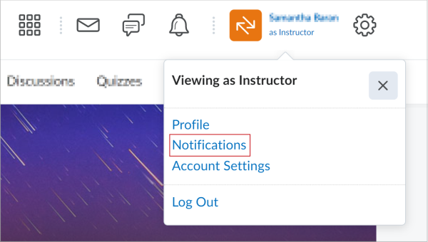 The Notifications option on the minibar after clicking on your name