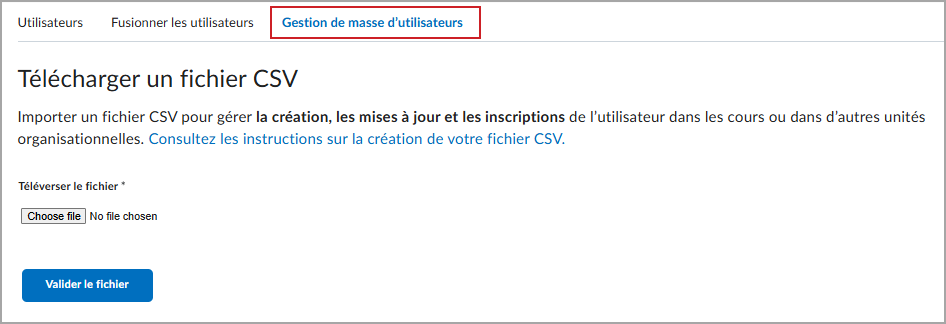 L'onglet Gestion globale des utilisateurs mis en évidence dans l'outil Utilisateurs dans une configuration Administration distribuée
