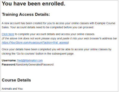 The enrollment email for a learner