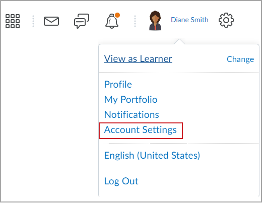 The Account Settings option on the User menu.