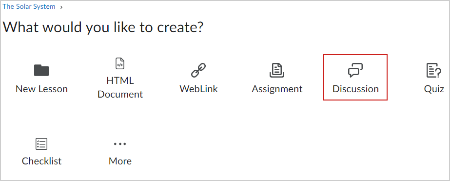 The Discussion option of the What would you like to create? page.