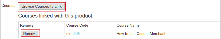 The Browse Courses Link and Remove buttons in the Course Selection pop-up