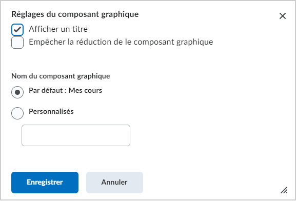 La boîte de dialogue Réglages du composant graphique.