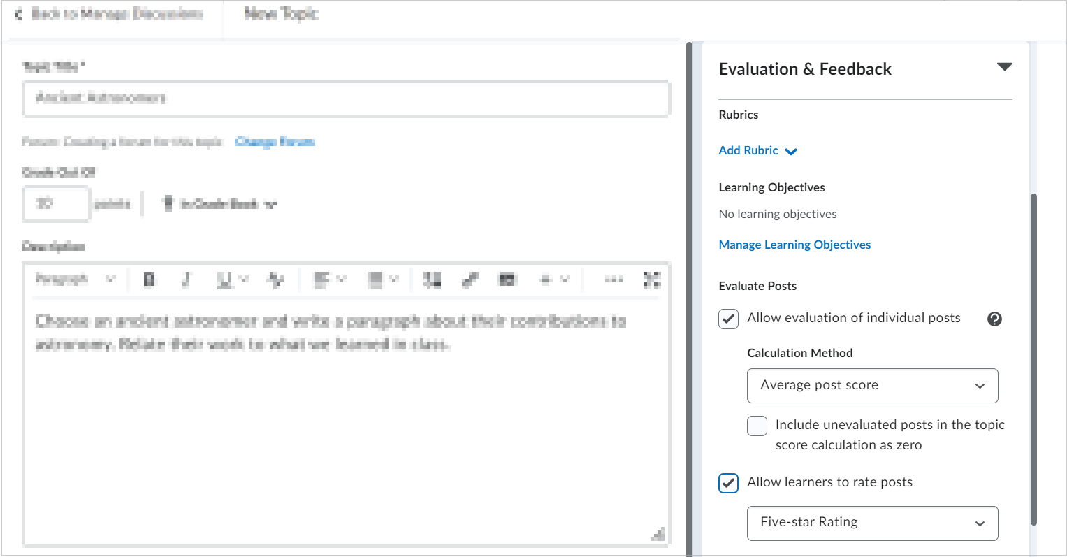 The Evaluation & Feedback menu.