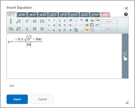 An equation in the graphical equation editor