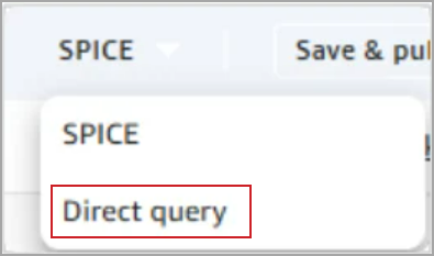 SPICE dropdown displaying the SPICE and Direct query options.