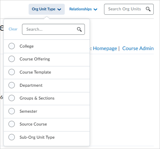 The Org Unit Type drop-down list