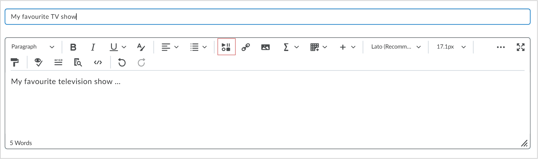 The Insert Stuff button in Brightspace Editor.