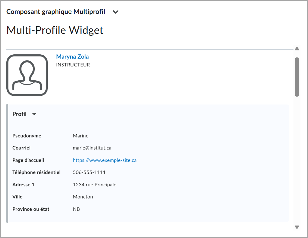 Configuration du composant graphique Multiprofil montrant l’option d’afficher les champs de profil sous forme de panneau réductible.