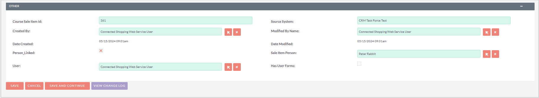 El subpanel Otro muestra detalles adicionales sobre un registro