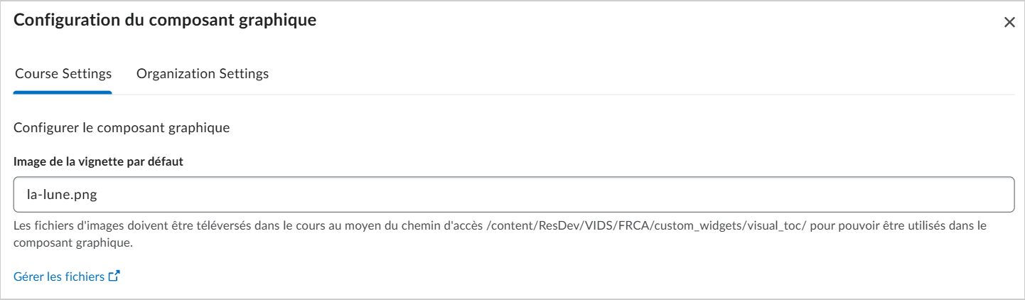 L'onglet Paramètres du cours dans lequel une image de vignette par défaut a été ajoutée.