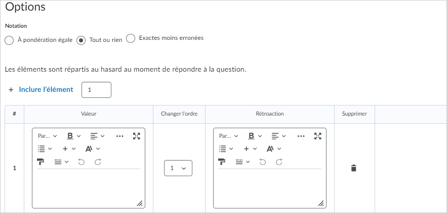 La zone Commande de la page Nouvelle question d’ordonnancement.