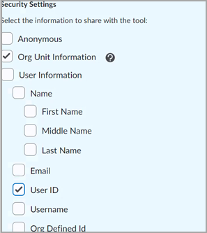 Figure - Security Settings with Org Unit and User ID selected.