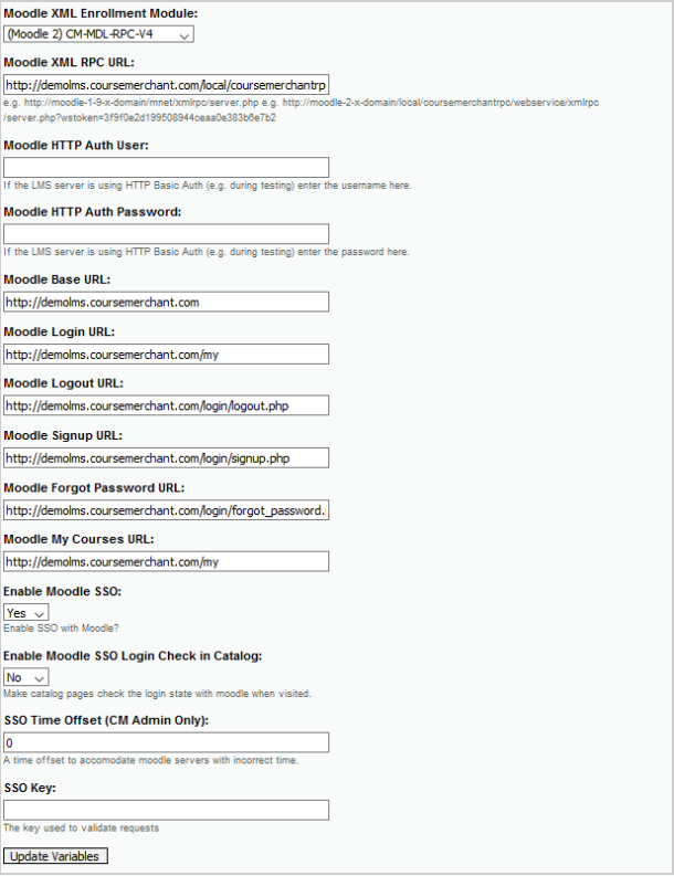 Voorbeeld van LMS-instellingen voor Moodle