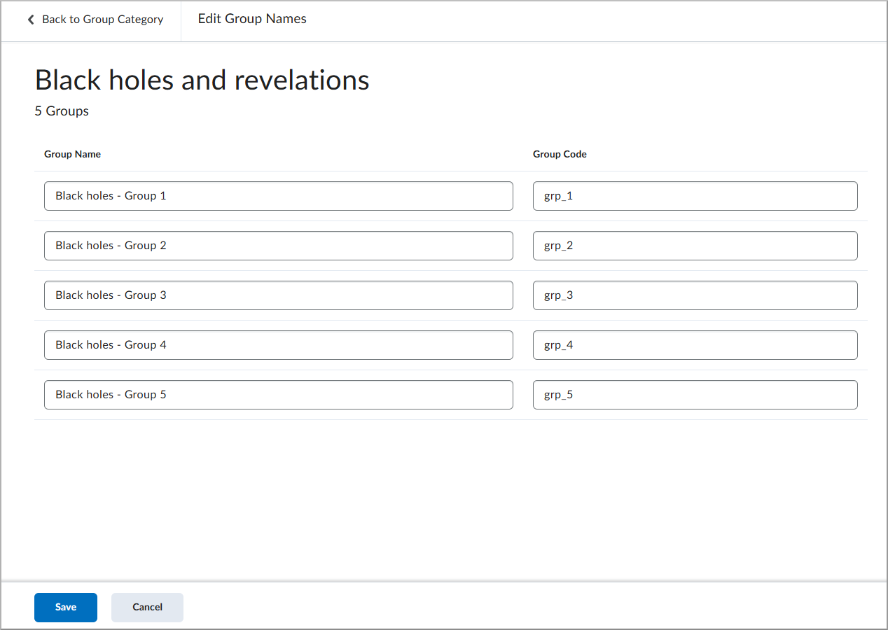 Edit Group Names screen with fields for editing group names and group codes.