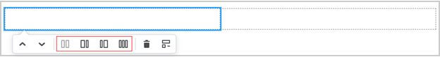 O menu de contexto para layouts que mostram as setas para cima ou para baixo para alterar posições, os quatro tipos de painel diferentes, o botão de excluir e o botão de reorganização.