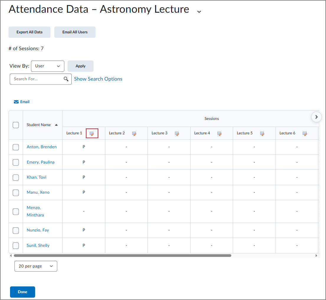 The Enter Attendance Data icon of the Attendance Data page.