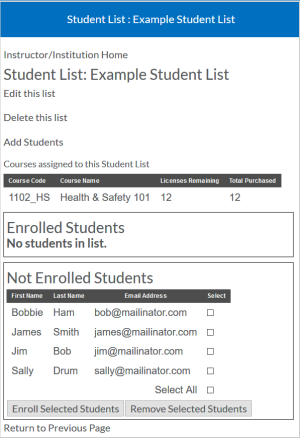 The Not Enrolled Students populated with newly-added learners in the Student List