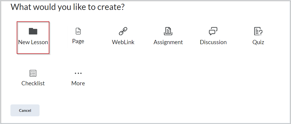 The New Lesson option on the What would you like to create page