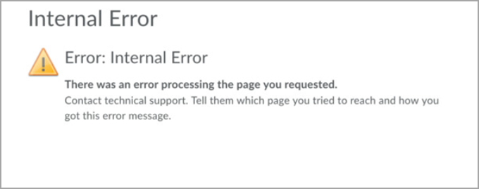 An Internal Error message.