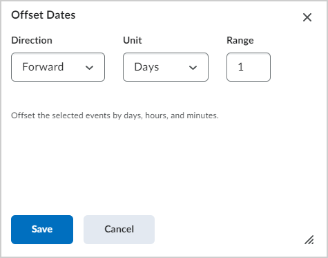 Caixa de diálogo Deslocar datas.