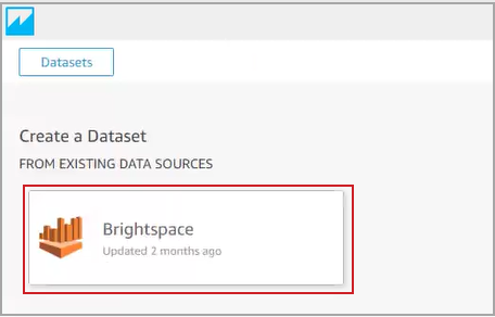 O banco de dados do Brightspace aparece como a fonte de dados existente para seus conjuntos de dados.