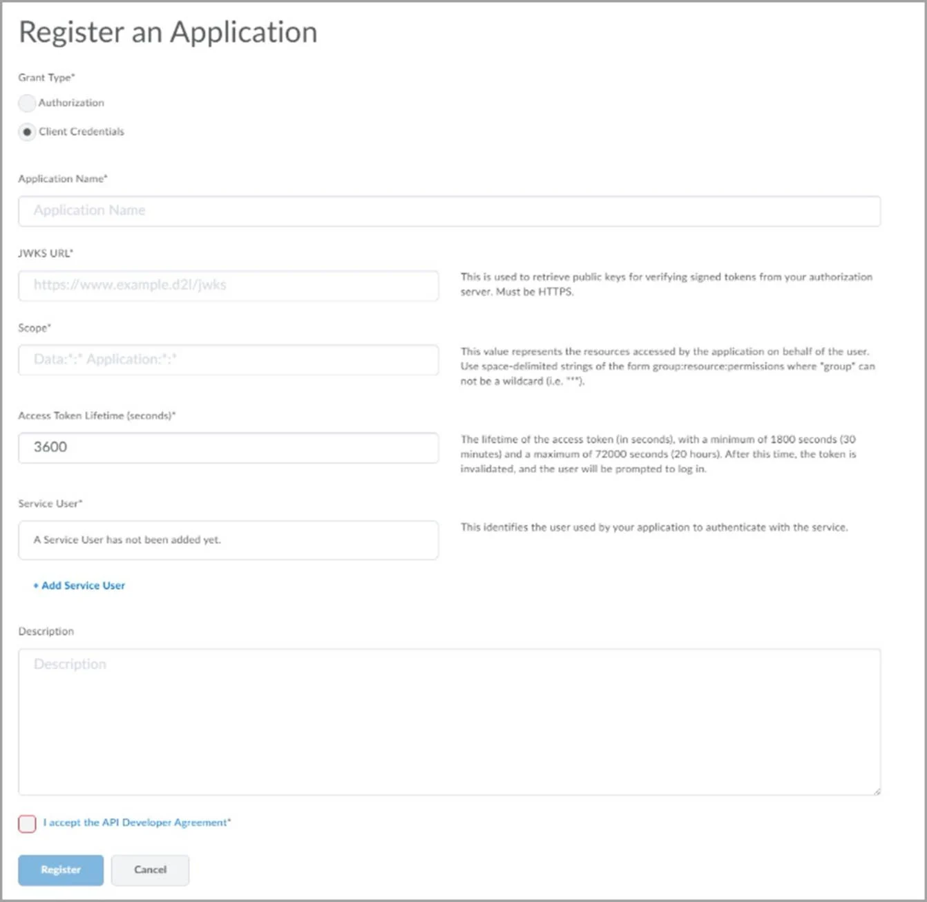 Registrar uma tela de aplicativo com as credenciais do cliente selecionadas.