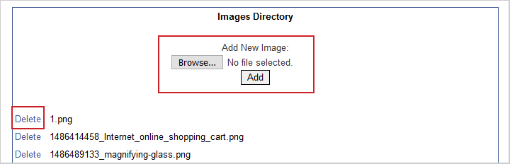 The Image Directory showing the options for managing, deleting, and adding images