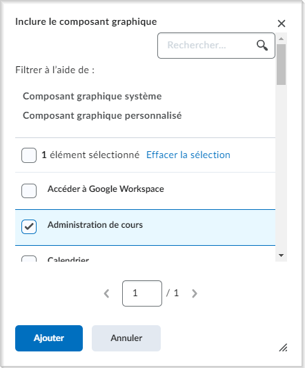 L’option Fil d’activité dans la section Ajouter des composants graphiques.